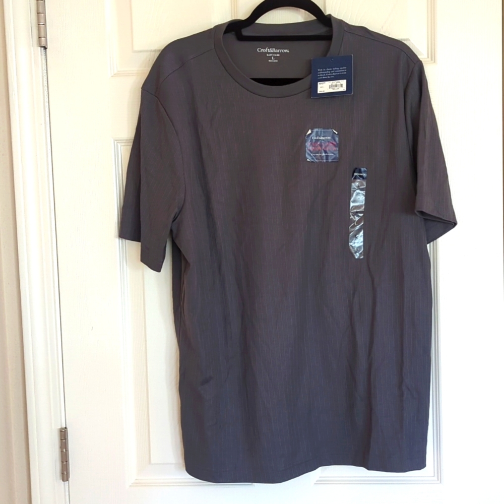 NWT, Mens, Large, Croft & Barrow, easy care, gray, crewneck, slightly ribbed
